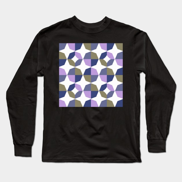 Mid Mod Geometric Blue Purple Long Sleeve T-Shirt by StephersMc